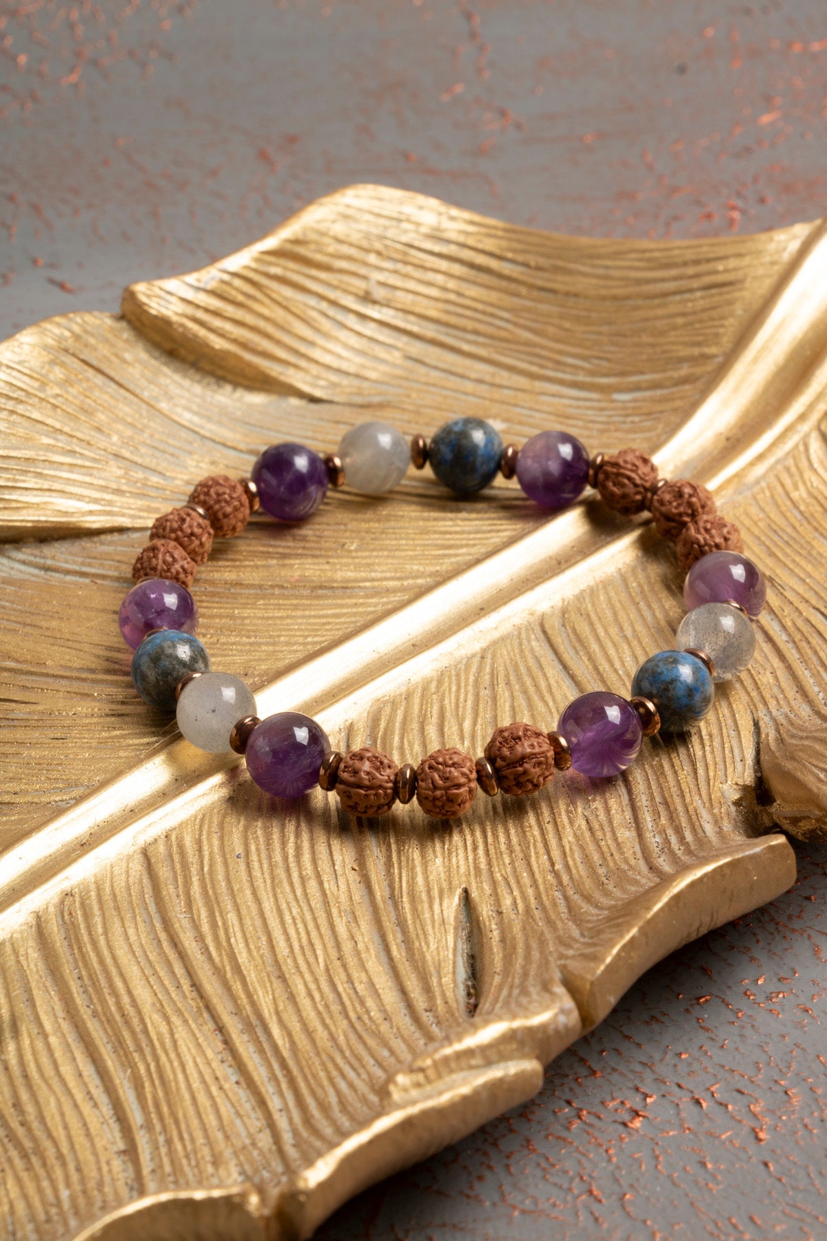 Sertifikalı Doğal Rudraksha, Hematit, Ametist, Labradorit ve Lapis Lazuli Taşı Bileklik — görsel 1