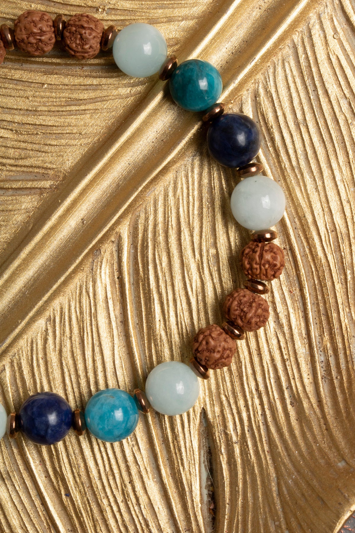 Sertifikalı Doğal Rudraksha, Akuamarin, Apatit ve Lapis Lazuli Taşı Bileklik — görsel 3