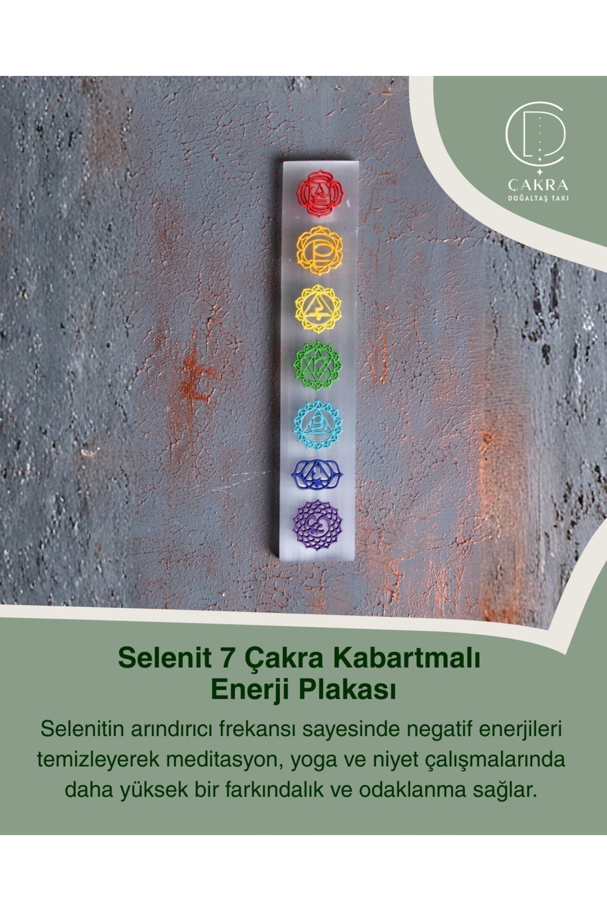 Selenit 7 Çakra Kabartmalı Enerji Plakası — görsel 1