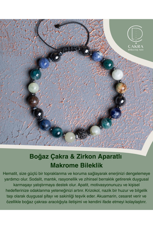 Boğaz Çakra & Zirkon Aparatlı Makrome Bileklik — görsel 1