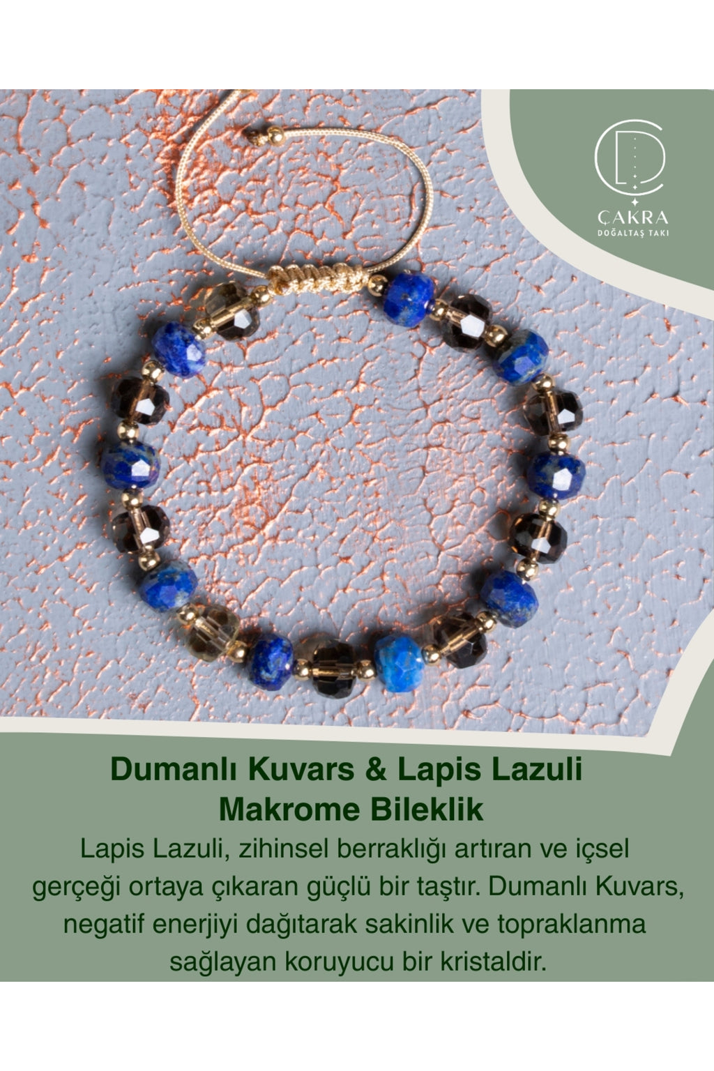 Dumanlı Kuvars & Lapis Lazuli Makrome Bileklik — görsel 1