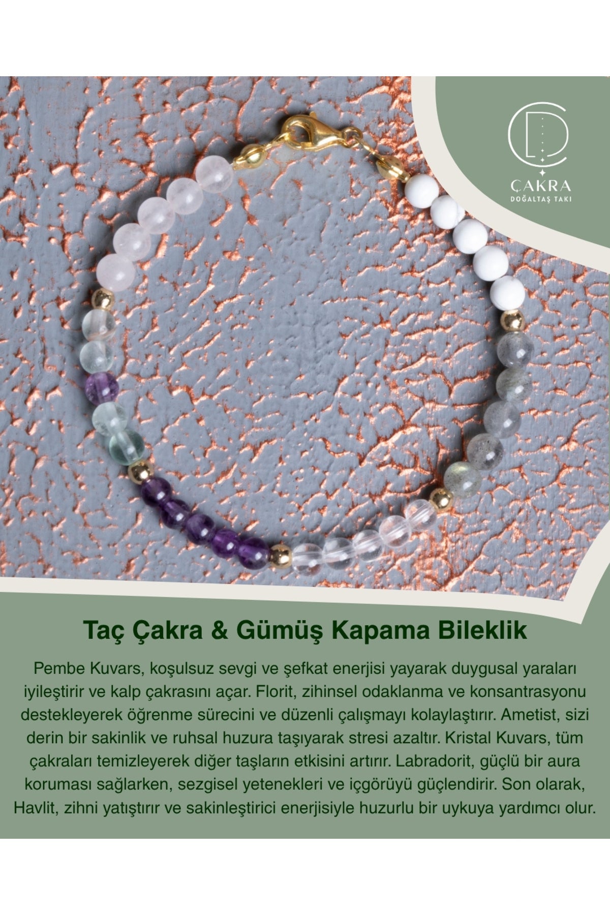 Taç Çakra & Gümüş Kapama Bileklik — görsel 1