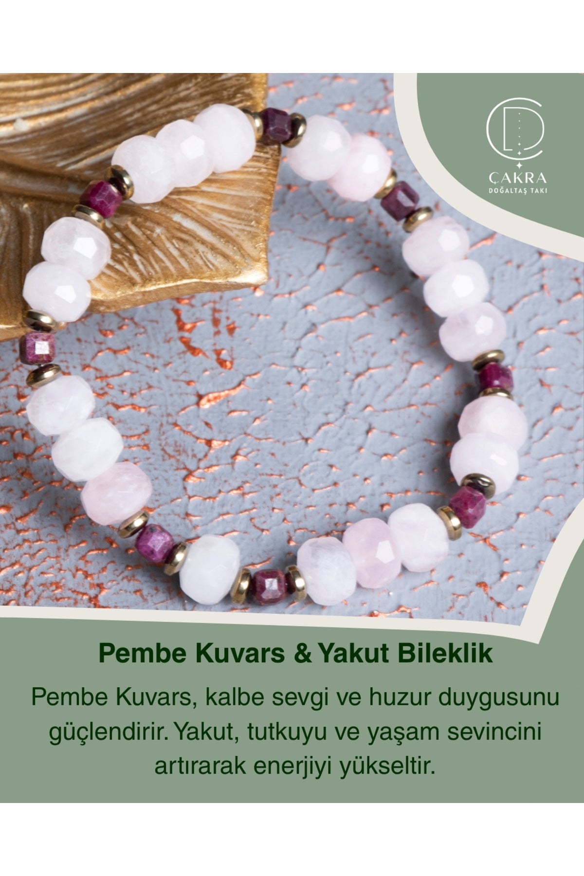 Pembe Kuvars & Yakut Bileklik — görsel 1