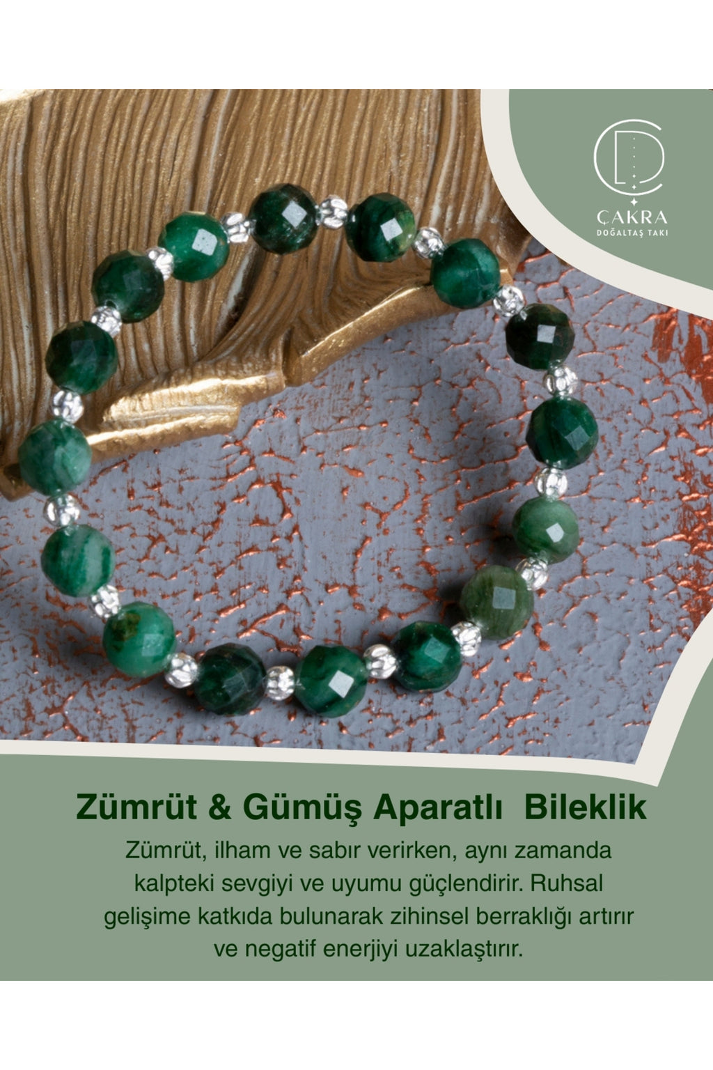 Zümrüt & Gümüş Aparatlı Bileklik — görsel 1