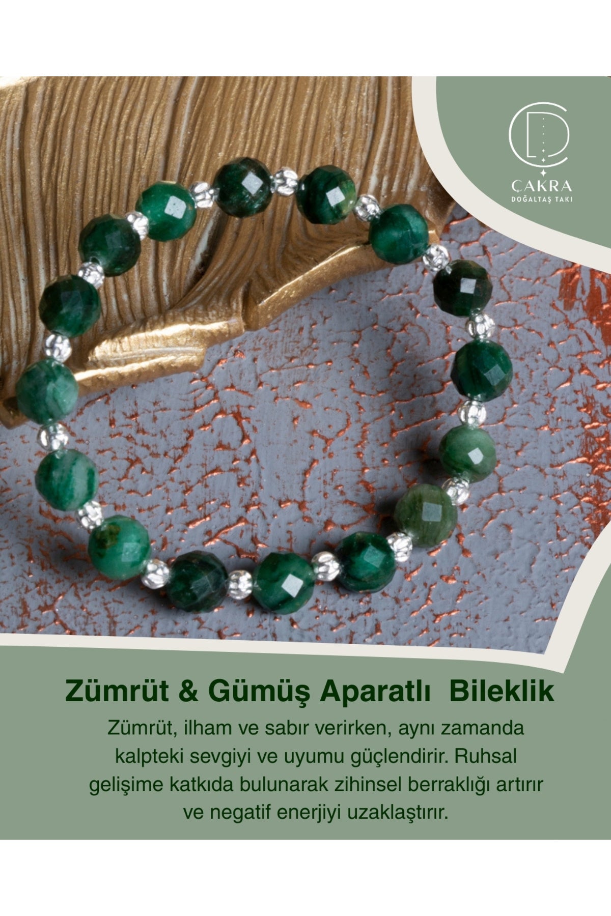 Zümrüt & Gümüş Aparatlı Bileklik — görsel 1
