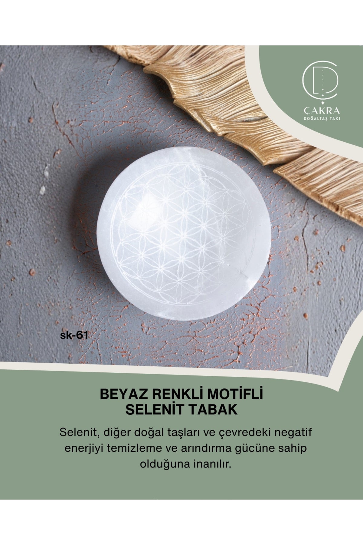 Beyaz Renkli Motifli Selenit Tabak — görsel 1