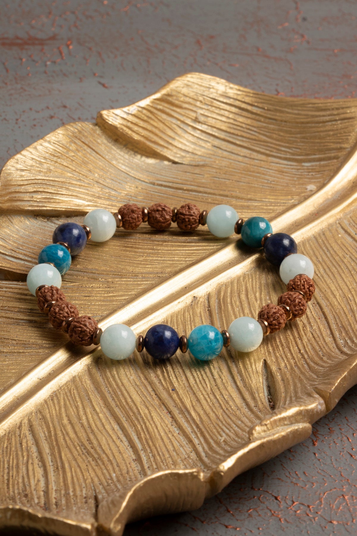 Sertifikalı Doğal Rudraksha, Akuamarin, Apatit ve Lapis Lazuli Taşı Bileklik — görsel 1