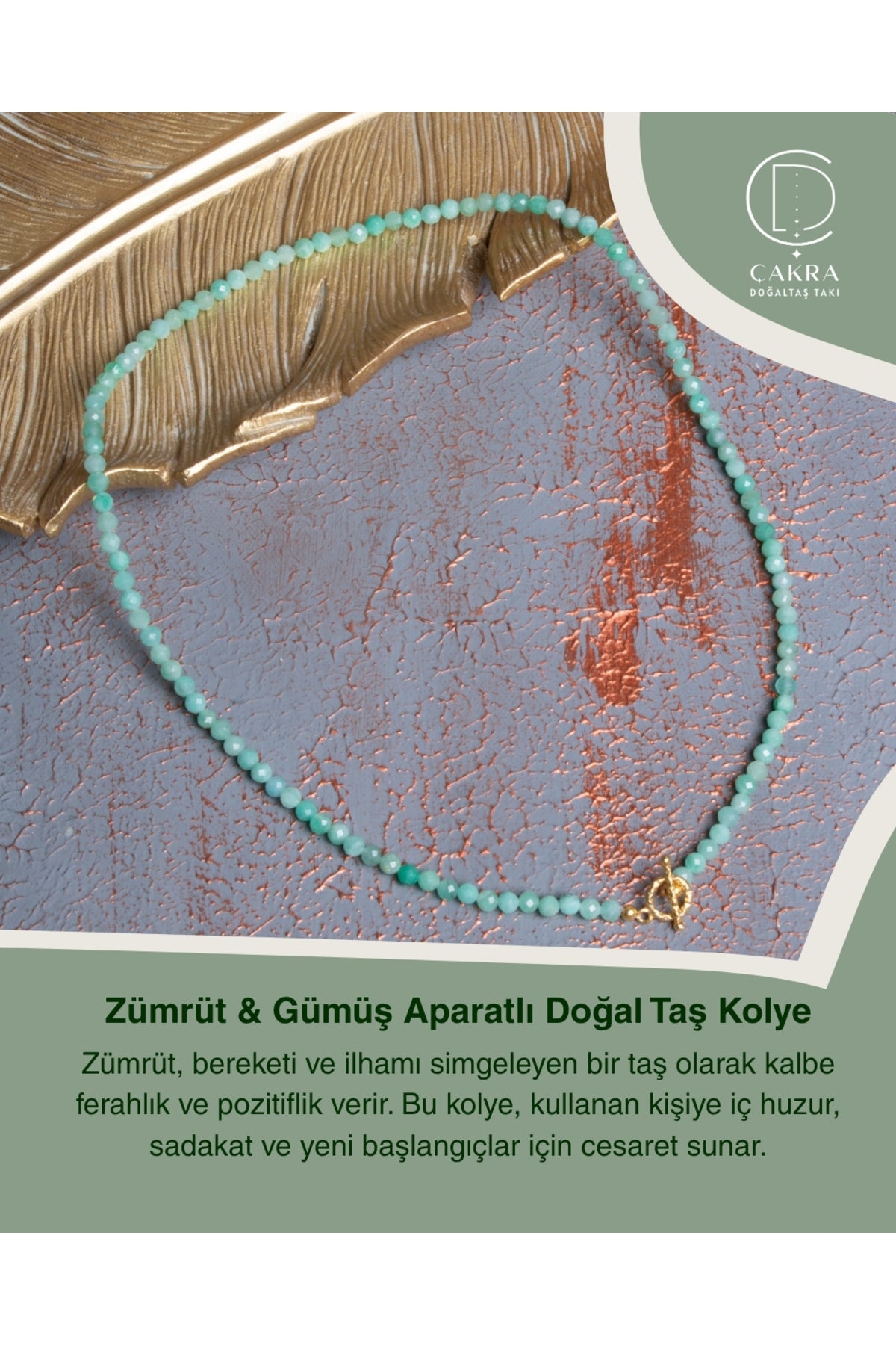 Zümrüt & Gümüş Aparatlı Doğal Taş Kolye — görsel 1
