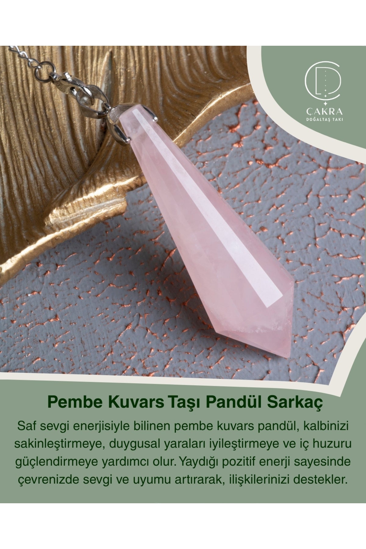 Pembe Kuvars Taşı Pandül Sarkaç — görsel 1