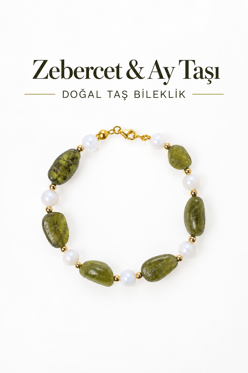 Zebercet & Ay Taşı & Gümüş Aparatlı Bileklik