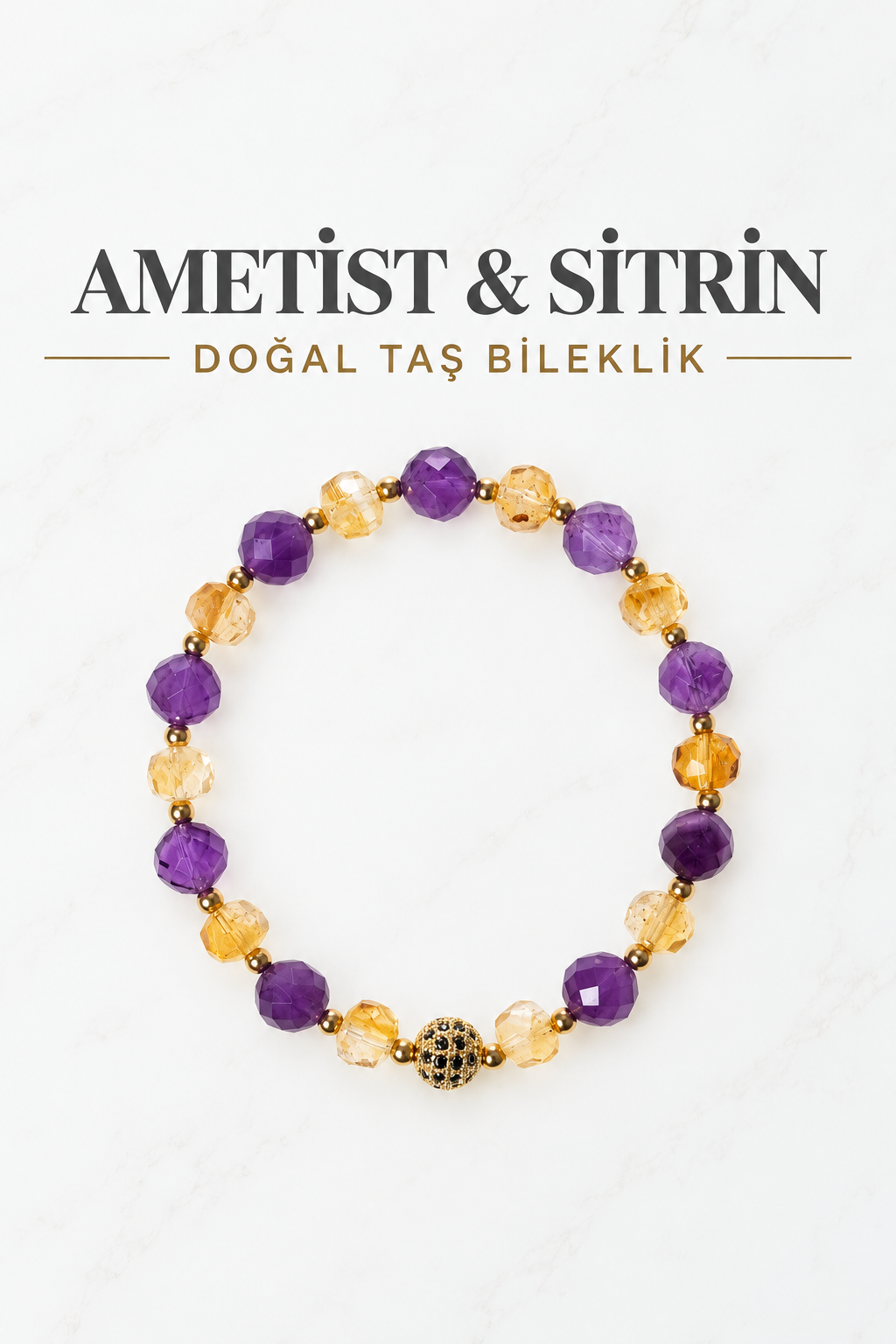 Ametist & Sitrin & Gümüş Aparatlı Bileklik