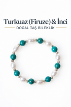 Turkuaz (Firuze) & İnci Gümüş Aparatlı Bileklik