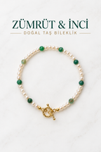 Zümrüt & İnci & Gümüş Aparatlı Bileklik