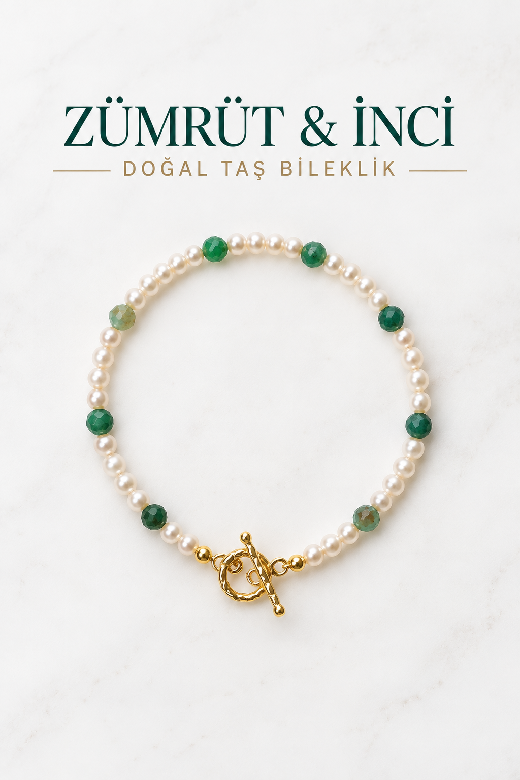 Zümrüt & İnci & Gümüş Aparatlı Bileklik