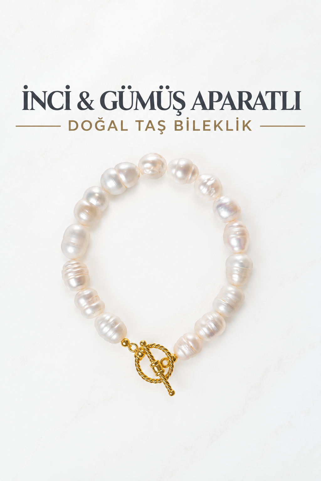 İnci & Gümüş Aparatlı Doğal Taş Bileklik 1
