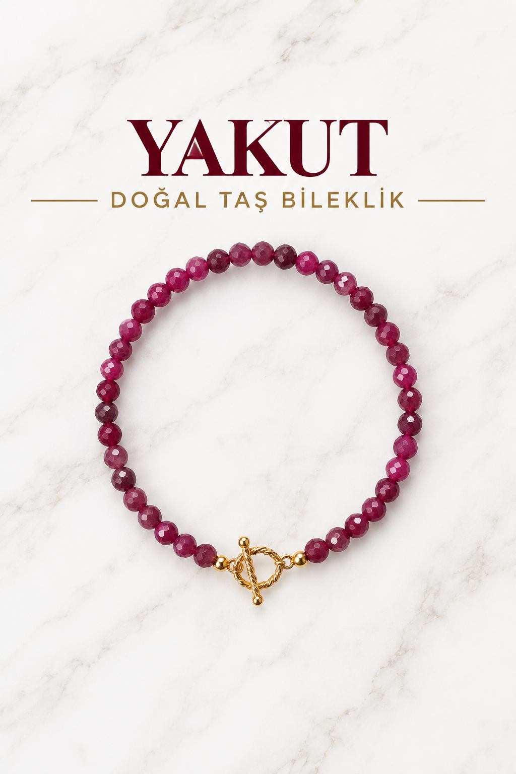Yakut & Gümüş Aparatlı Doğal Taş Bileklik