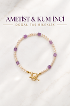 Ametist & Kum İnci & Gümüş Aparatlı Bileklik