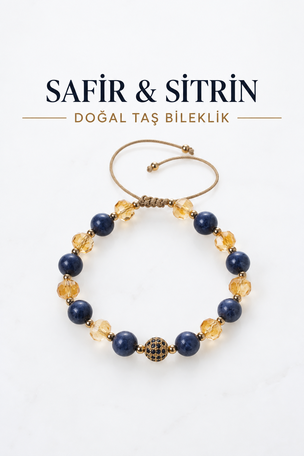 Safir & Sitrin Gümüş Aparatlı Makrome Bileklik