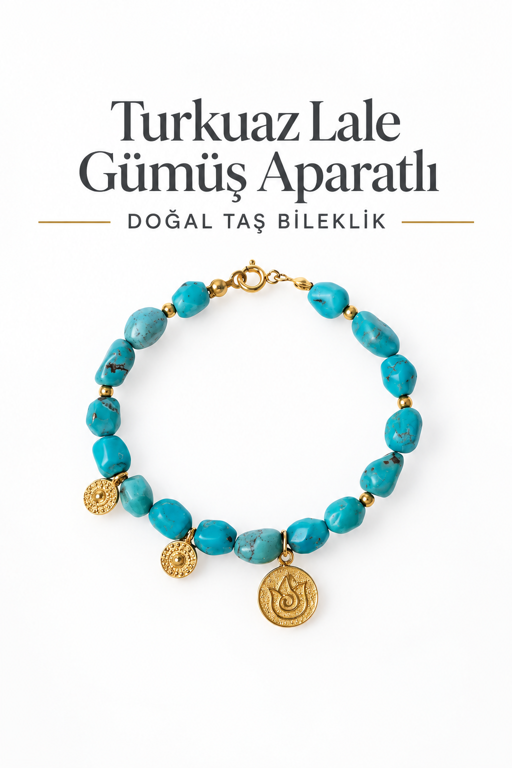 Firuze (Turkuaz) Lale Gümüş Aparatlı Doğal Taş Bileklik
