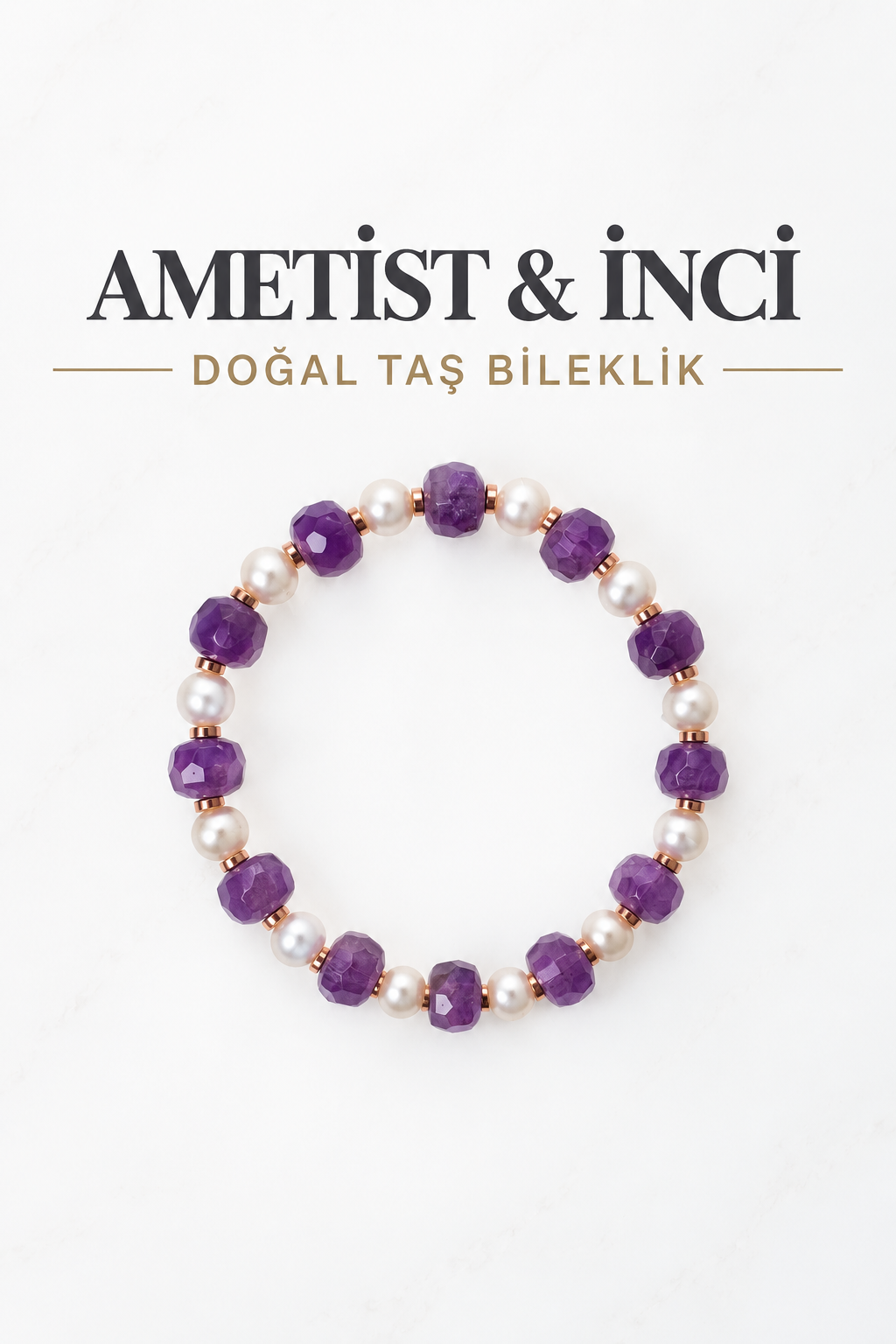 Ametist & İnci & Hematit Gümüş Aparatlı Bileklik