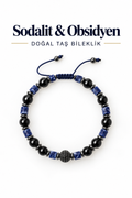Sodalit & Obsidyen Gümüş Aparatlı Makrome Bileklik