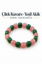 Sertifikalı Çilek Kuvars - Yeşil Akik Roleks Bileklik