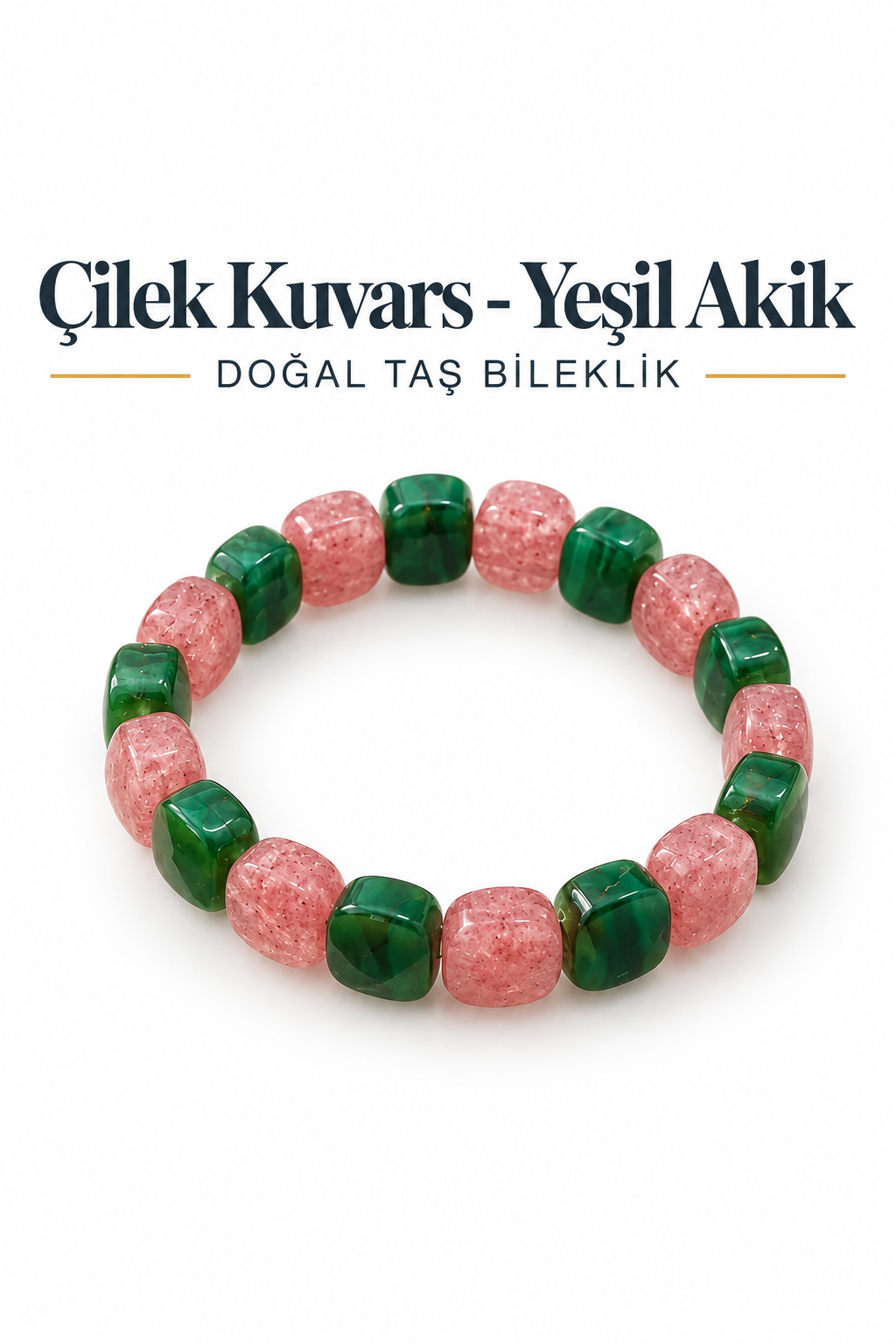 Sertifikalı Çilek Kuvars - Yeşil Akik Roleks Bileklik