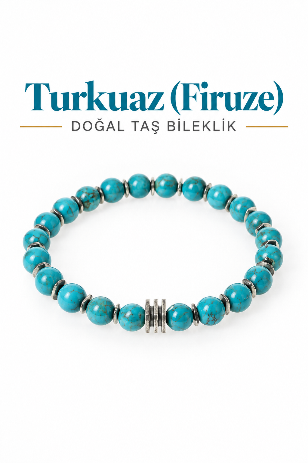 Turkuaz (Firuze) Gümüş Aparatlı Bileklik