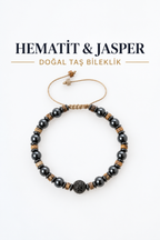 Hematit & Jasper Gümüş Aparatlı Makrome Bileklik