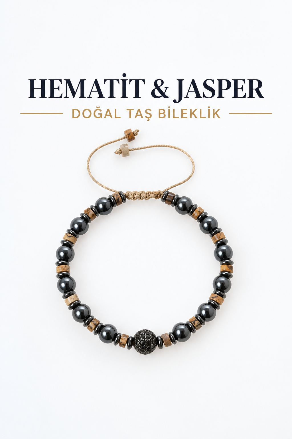Hematit & Jasper Gümüş Aparatlı Makrome Bileklik