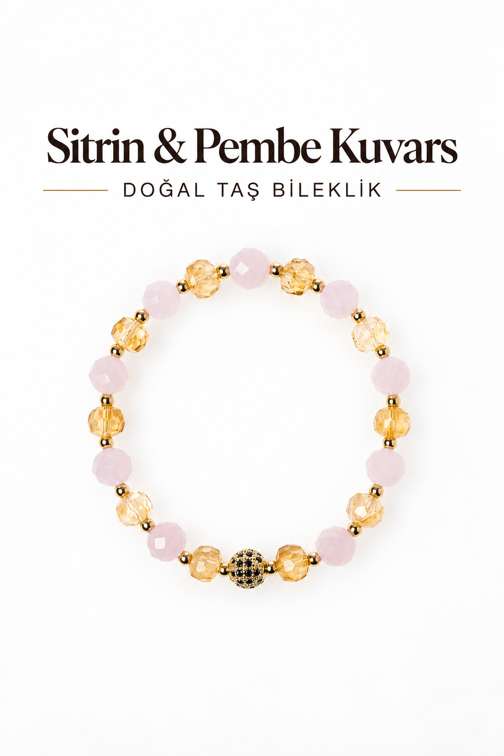 Sitrin & Pembe Kuvars & Gümüş Aparatlı Bileklik