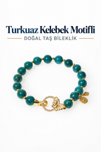 Firuze (Turkuaz) Kelebek Motifli Gümüş Kilitli Bileklik
