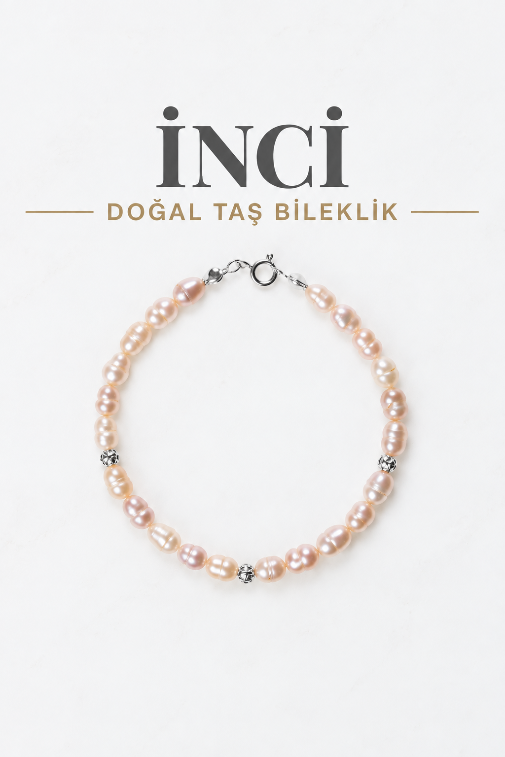 İnci & Gümüş Ara Aparatlı Bileklik
