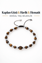 Kaplan Gözü & Havlit & Hematit Makrome Bileklik