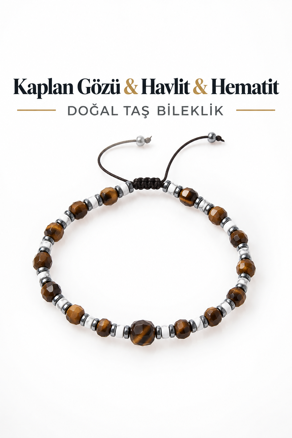 Kaplan Gözü & Havlit & Hematit Makrome Bileklik