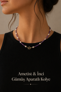 Ametist & İnci & Gümüş Aparatlı Kolye