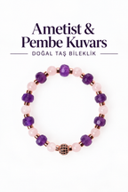 Ametist & Pembe Kuvars Gümüş Aparatlı Bileklik