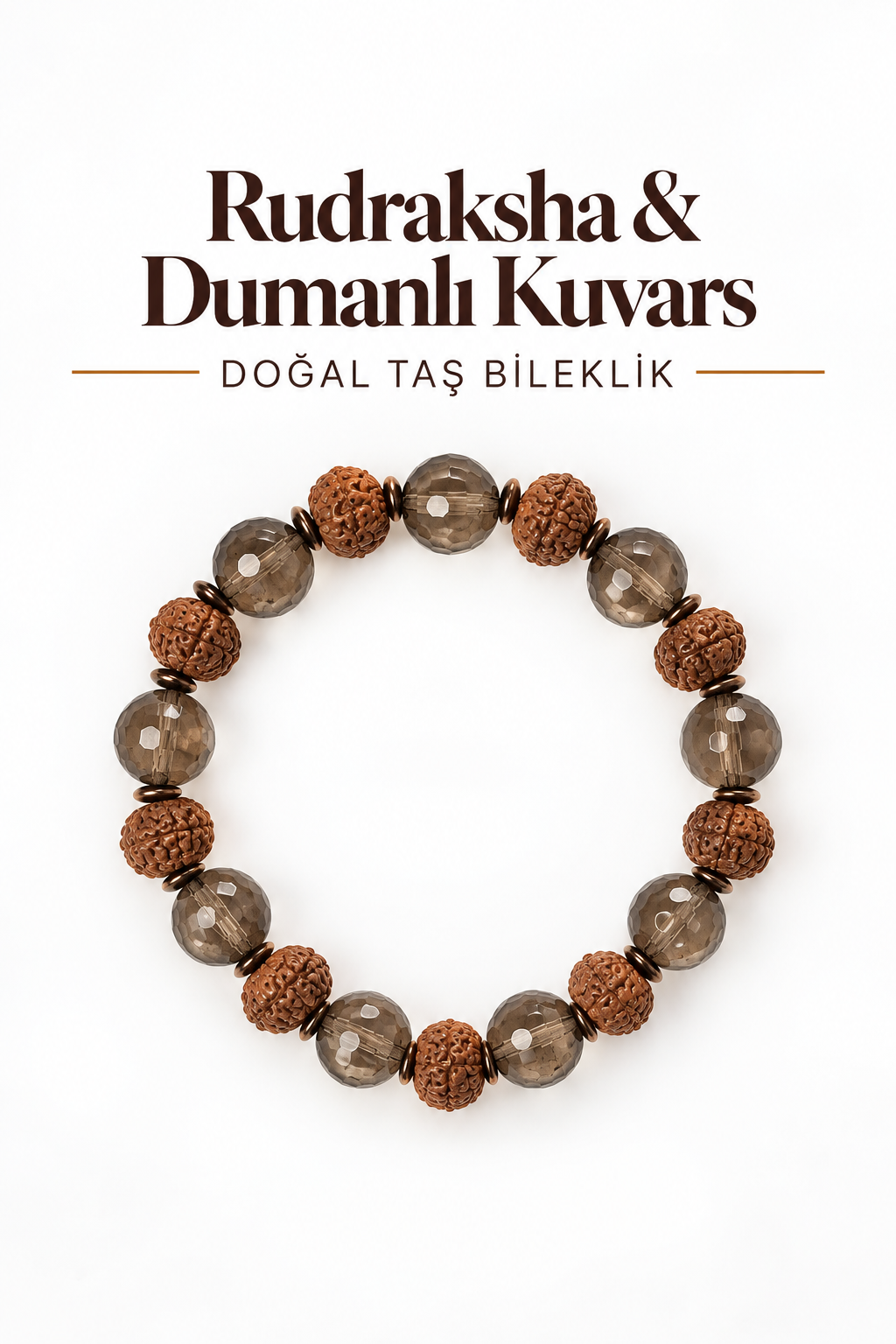 Rudraksha & Dumanlı Kuvars Bileklik