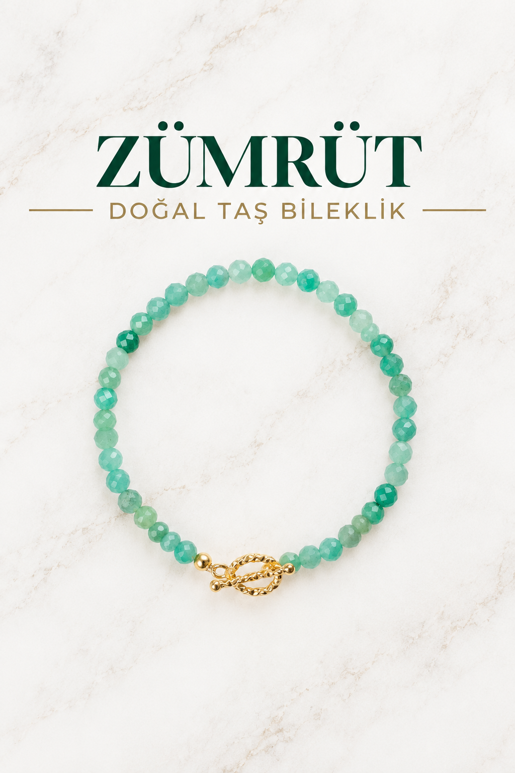 Zümrüt & Gümüş Aparatlı Doğal Taş Bileklik