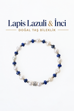 Lapis Lazuli & İnci & Gümüş Aparatlı Bileklik