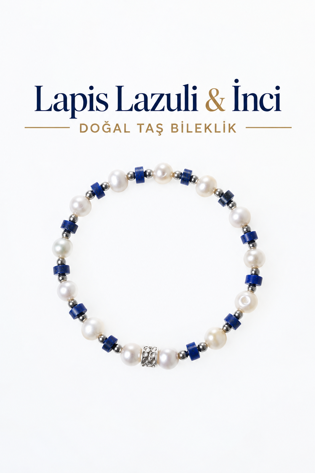 Lapis Lazuli & İnci & Gümüş Aparatlı Bileklik
