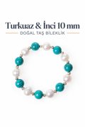 Turkuaz & İnci Gümüş Aparatlı Bileklik 10mm