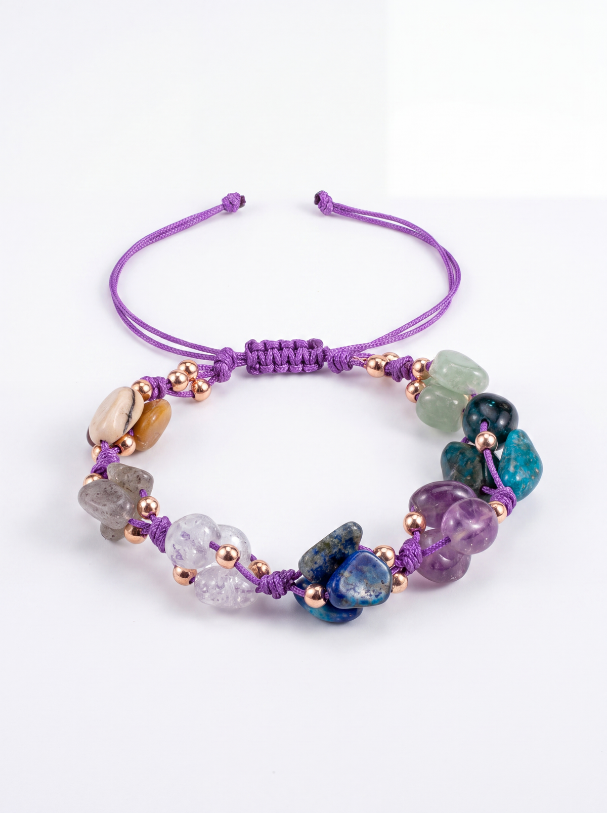 Yay Burcu Doğal Taş Makrome Bileklik – Ametist, Jasper, Kalsedon, Labradorit, Lapis Lazuli, Mavi Apatit, Yeşil Aventurin