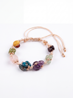 Başak Burcu Doğal Taş Makrome Bileklik - Ametist, Bordo Granat Lal, Jasper, Mavi Apatit, Pembe Kuvars, Yeşil Aventurin, Zebercet (Peridot)