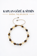 Kaplan Gözü & Sitrin Gümüş Aparatlı Makrome Bileklik