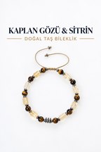 Kaplan Gözü & Sitrin Gümüş Aparatlı Makrome Bileklik