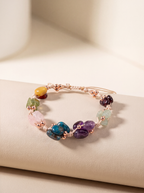 Başak Burcu Doğal Taş Makrome Bileklik - Ametist, Bordo Granat Lal, Jasper, Mavi Apatit, Pembe Kuvars, Yeşil Aventurin, Zebercet (Peridot)