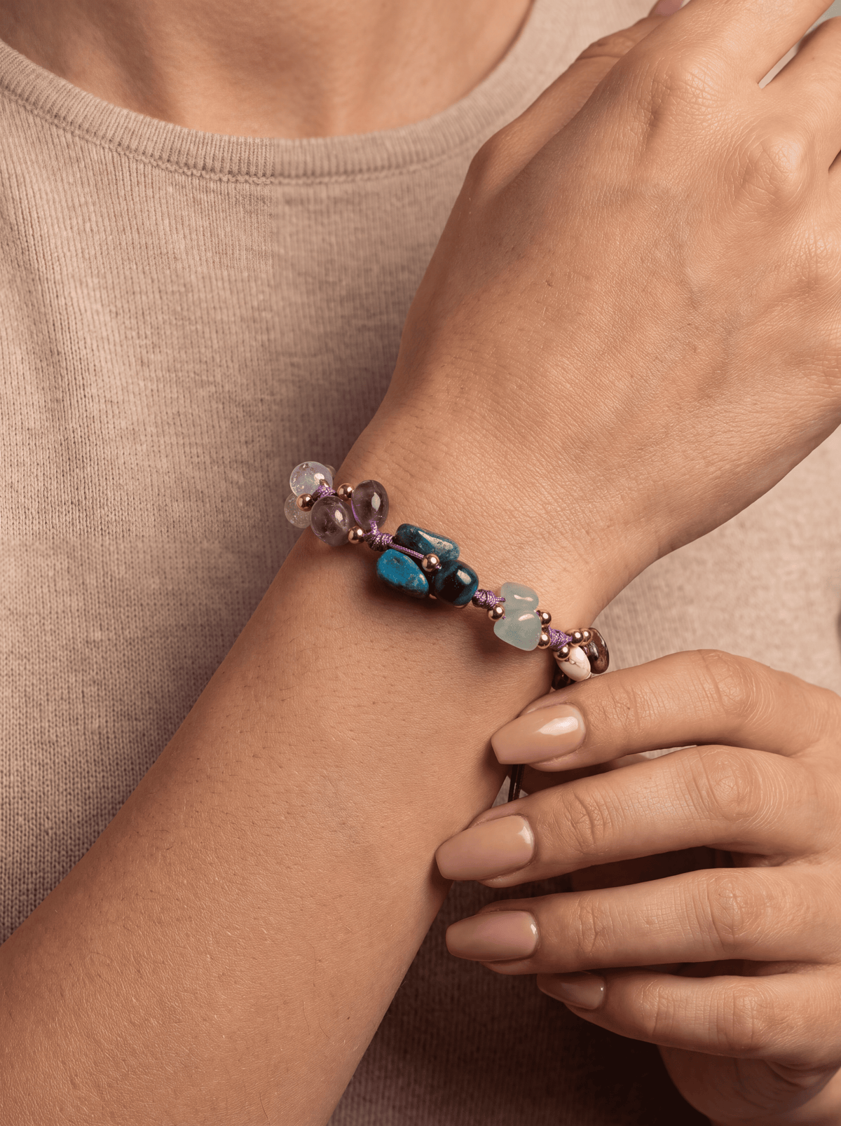 Yay Burcu Doğal Taş Makrome Bileklik – Ametist, Jasper, Kalsedon, Labradorit, Lapis Lazuli, Mavi Apatit, Yeşil Aventurin